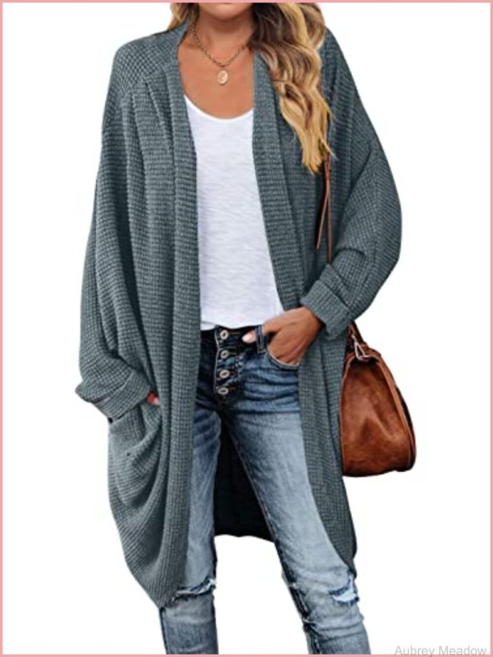 Oversized Long Cardigan Women Sweater Waffle Knit Shawl Collar Slouchy Lounge
